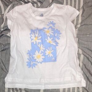 Adidas Baby 9 Month White T-Shirt with Blue Floral Design